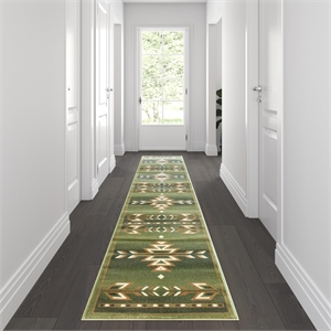 Flash Furniture Lodi 28.8&quot x 132&quot Southwestern Olefin Fabric Area Rug in Green