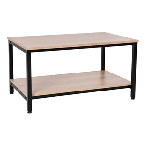 Flash Furniture Emerson Metal Coffee Table with Lower Shelf in Driftwood