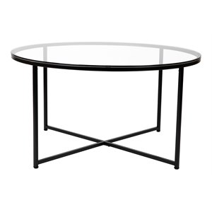 Flash Furniture Greenwich Metal and Glass Coffee Table in Matte Black/Clear
