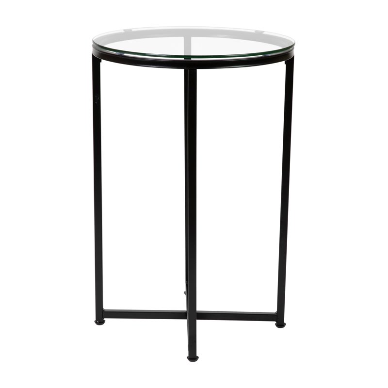 Flash Furniture Greenwich Metal and Glass End Table in Matte Black/Clear