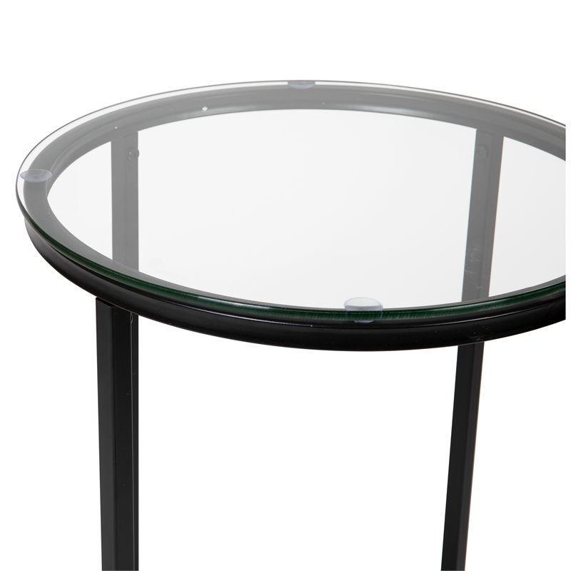 Flash Furniture Greenwich Metal and Glass End Table in Matte Black/Clear