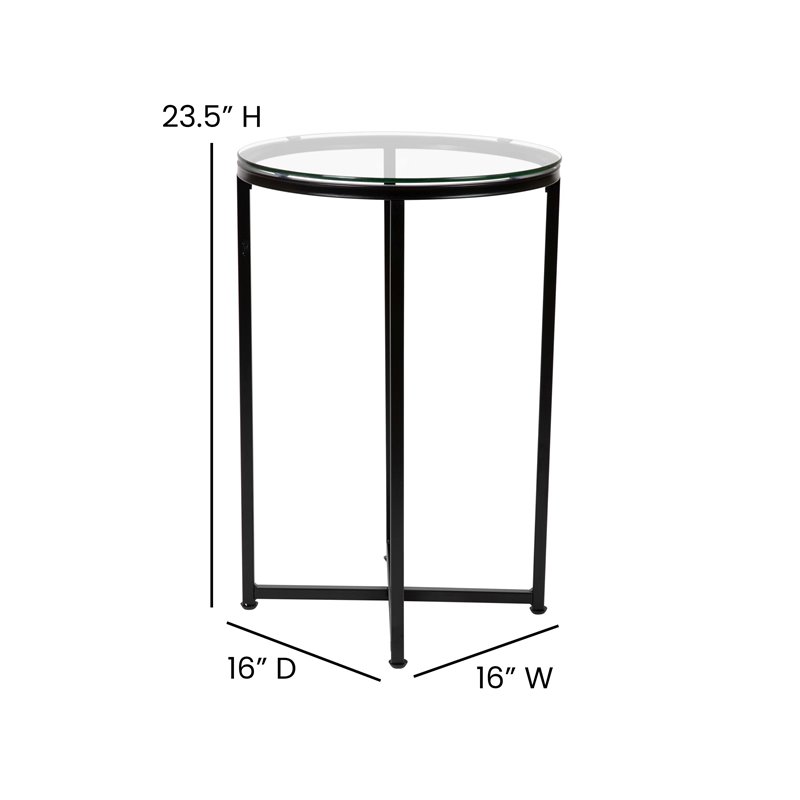 Flash Furniture Greenwich Metal and Glass End Table in Matte Black/Clear