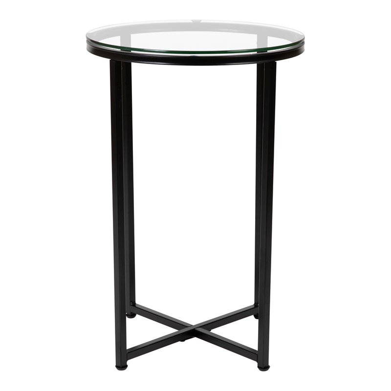Flash Furniture Greenwich Metal and Glass End Table in Matte Black/Clear