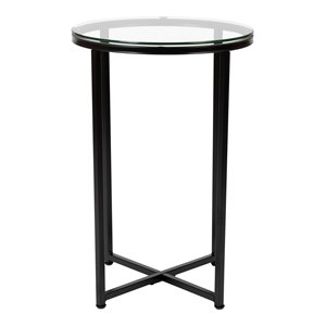 Flash Furniture Greenwich Metal and Glass End Table in Matte Black/Clear