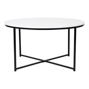 Flash Furniture Hampstead Metal & Laminate Coffee Table in White Marble/Black