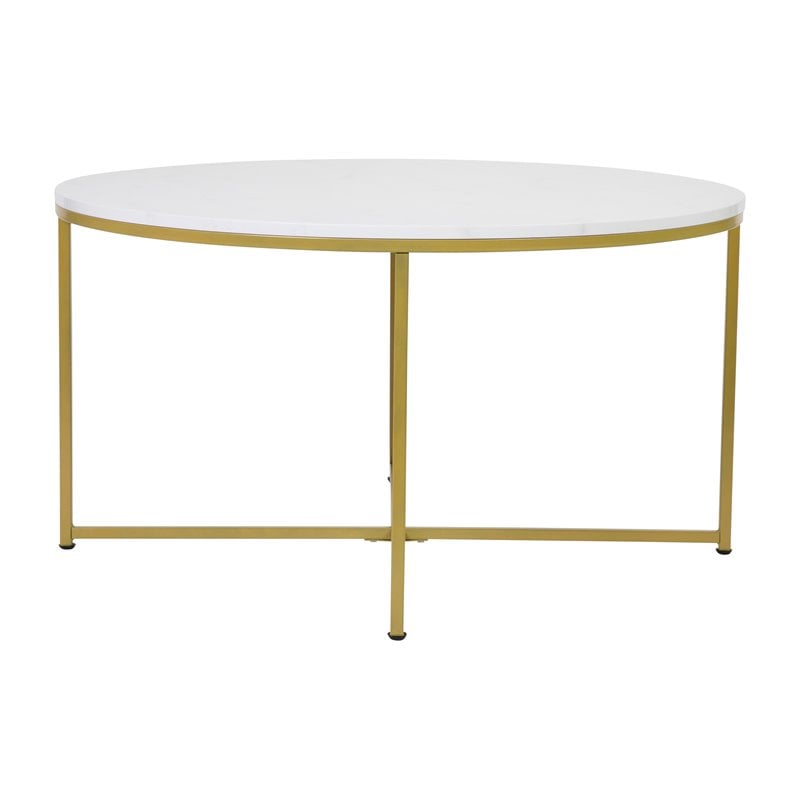 Flash Furniture Hampstead Metal & Laminate Coffee Table in White Marble/Gold