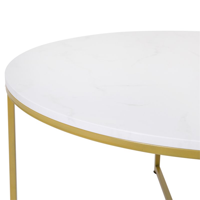 Flash Furniture Hampstead Metal & Laminate Coffee Table in White Marble/Gold