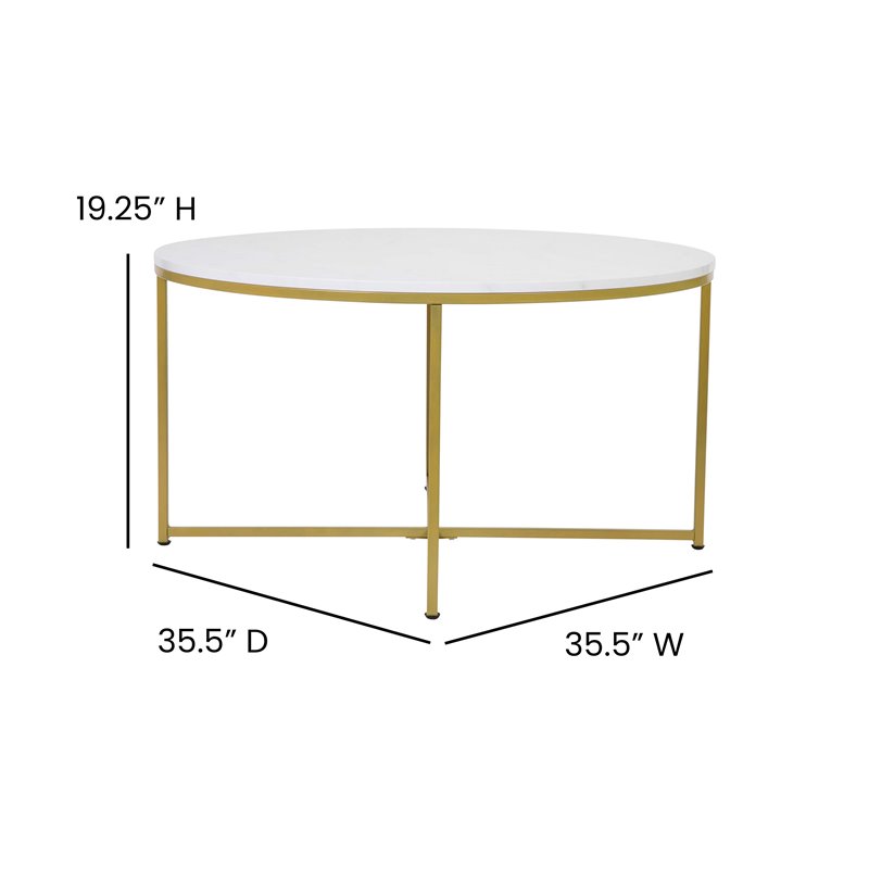 Flash Furniture Hampstead Metal & Laminate Coffee Table in White Marble/Gold