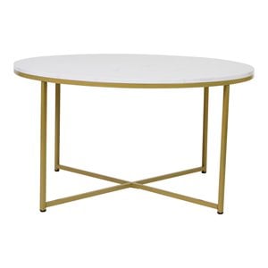 Flash Furniture Hampstead Metal & Laminate Coffee Table in White Marble/Gold