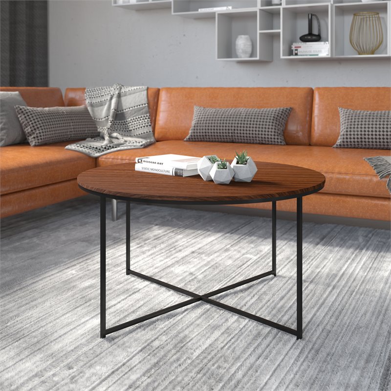 Flash Furniture Hampstead Metal and Laminate Coffee Table in Walnut/Black