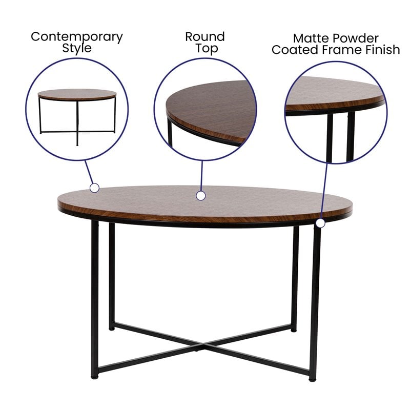 Flash Furniture Hampstead Metal and Laminate Coffee Table in Walnut/Black