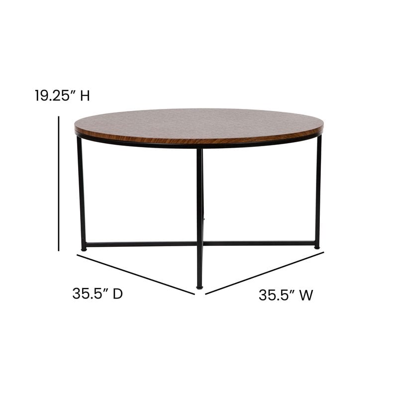 Flash Furniture Hampstead Metal and Laminate Coffee Table in Walnut/Black