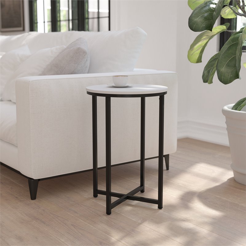 Flash Furniture Hampstead Metal and Laminate End Table in White/Matte Black