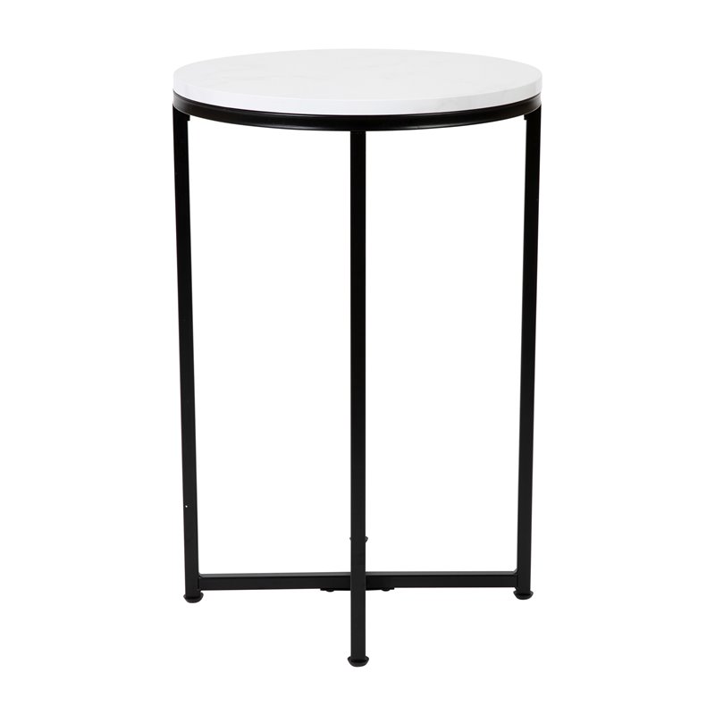 Flash Furniture Hampstead Metal End Table with Crisscross Frame in White/Black