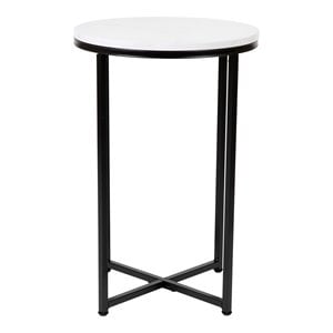Flash Furniture Hampstead Metal End Table with Crisscross Frame in White/Black