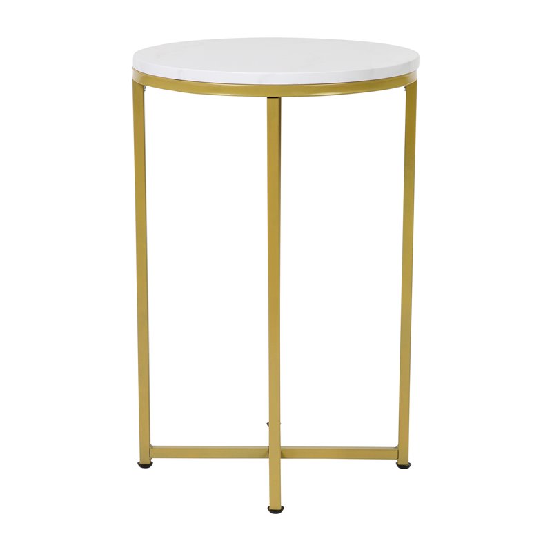 Flash Furniture Hampstead Metal End Table with Crisscross Frame in White/Gold