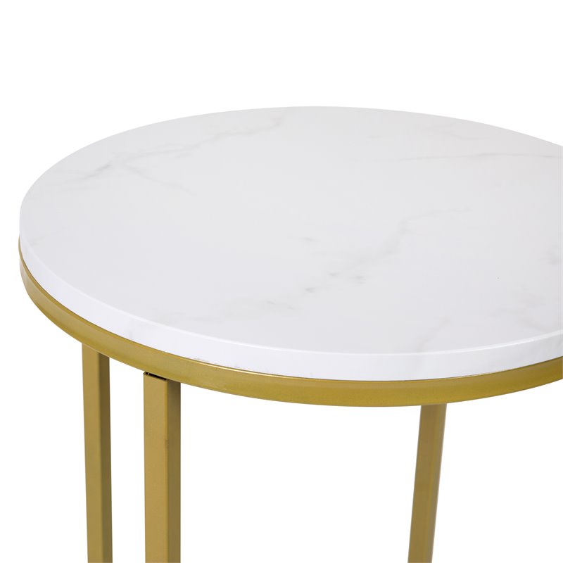 Flash Furniture Hampstead Metal End Table with Crisscross Frame in White/Gold