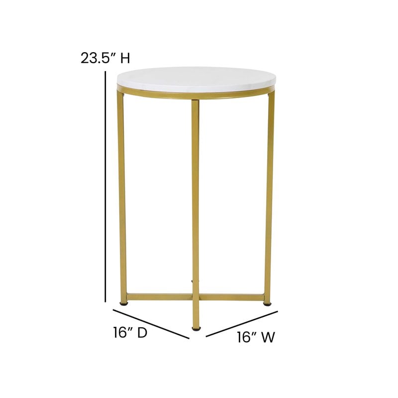 Flash Furniture Hampstead Metal End Table with Crisscross Frame in White/Gold