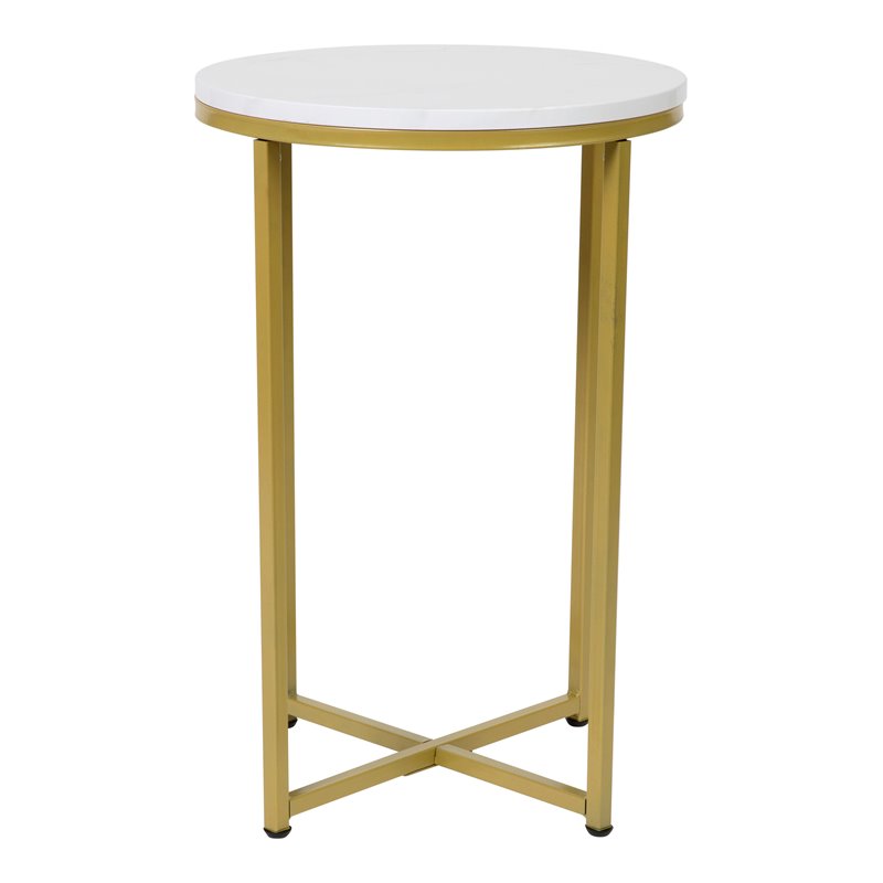 Flash Furniture Hampstead Metal End Table with Crisscross Frame in White/Gold