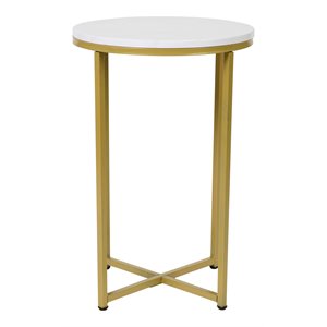 Flash Furniture Hampstead Metal End Table with Crisscross Frame in White/Gold