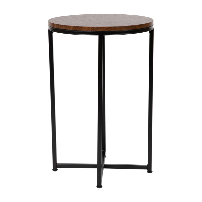 Flash Furniture Hampstead Metal End Table with Crisscross Frame in Walnut/Black