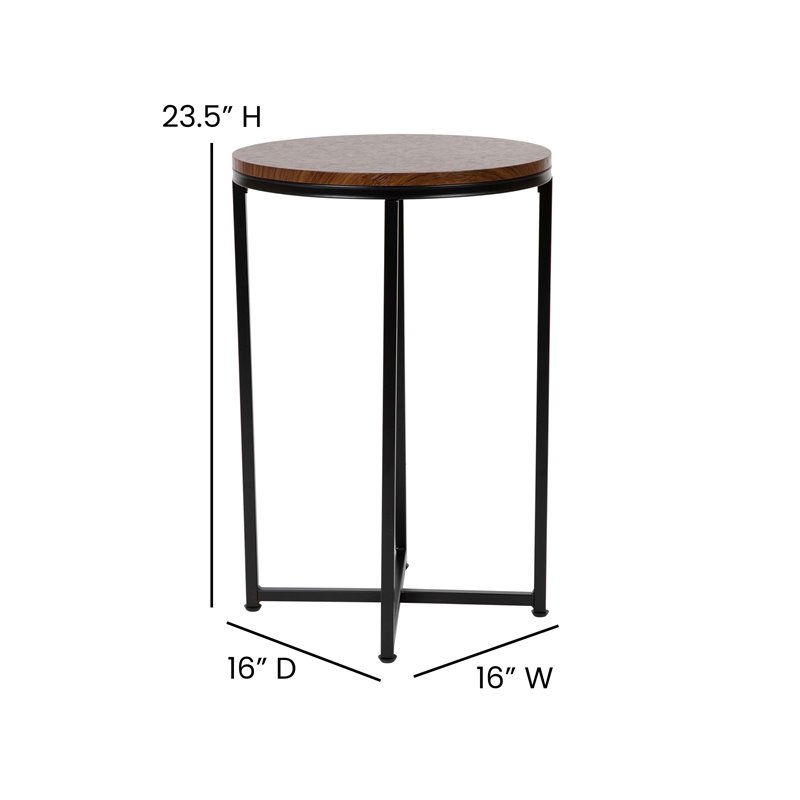 Flash Furniture Hampstead Metal End Table with Crisscross Frame in Walnut/Black