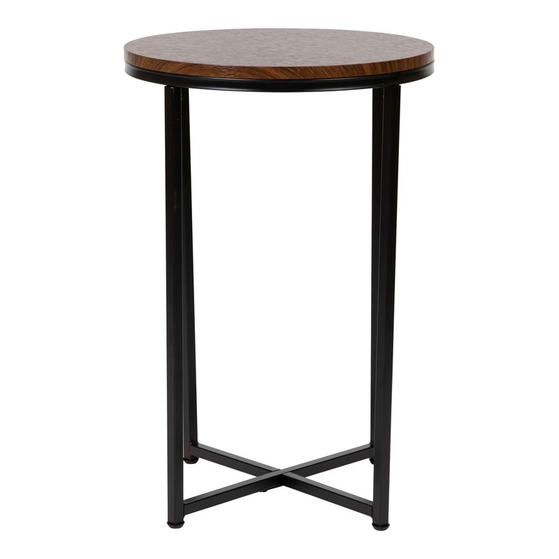 Flash Furniture Hampstead Metal End Table with Crisscross Frame in Walnut/Black