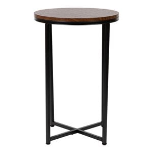 Flash Furniture Hampstead Metal End Table with Crisscross Frame in Walnut/Black