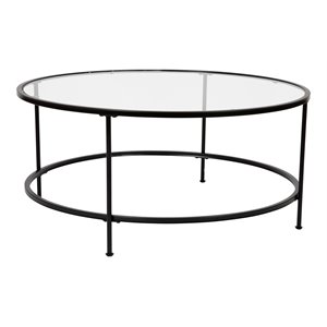 Flash Furniture Astoria Metal and Glass Coffee Table in Black/Matte Clear