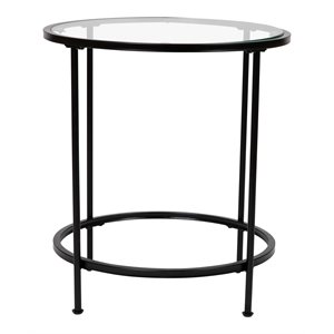 Flash Furniture Astoria Metal and Glass End Table in Matte Black/Clear