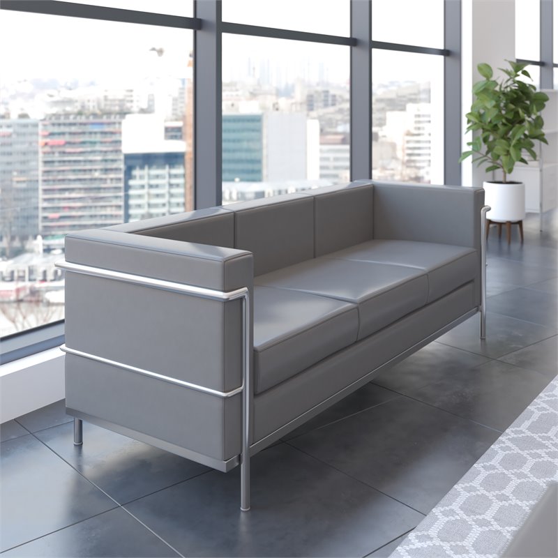 Flash Furniture Hercules Regal LeatherSoft Sofa with Encasing Frame in Gray