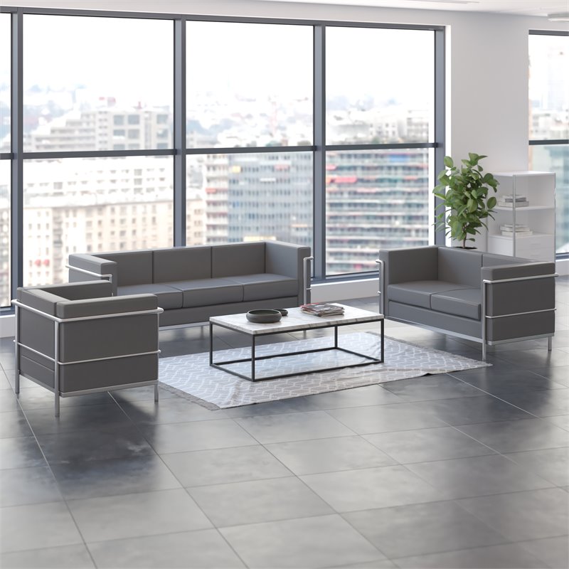 Flash Furniture Hercules Regal LeatherSoft Reception Set in Gray