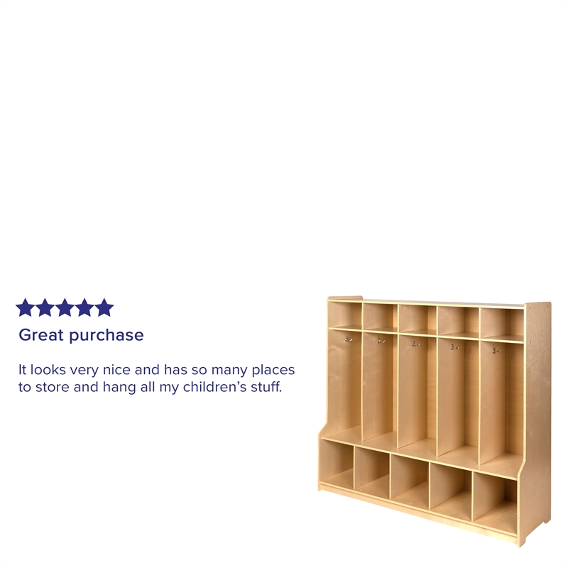 Flash Furniture 5 Section Wood School Coat Locker with Bench in Natural