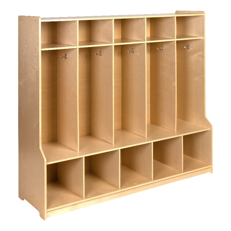 Flash Furniture 5 Section Wood School Coat Locker with Bench in Natural