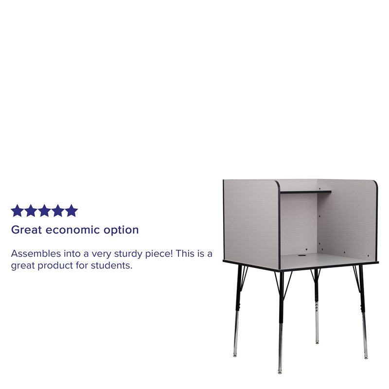 Flash Furniture Metal Stand-Alone Study Carrel w/ Height Adjustable Legs in Gray