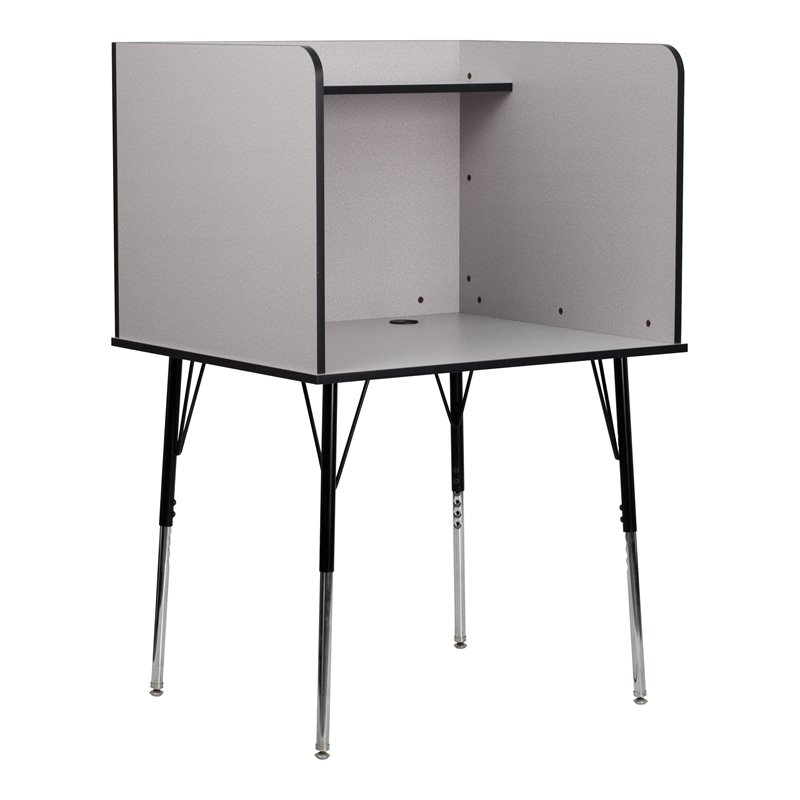 Flash Furniture Metal Stand-Alone Study Carrel w/ Height Adjustable Legs in Gray