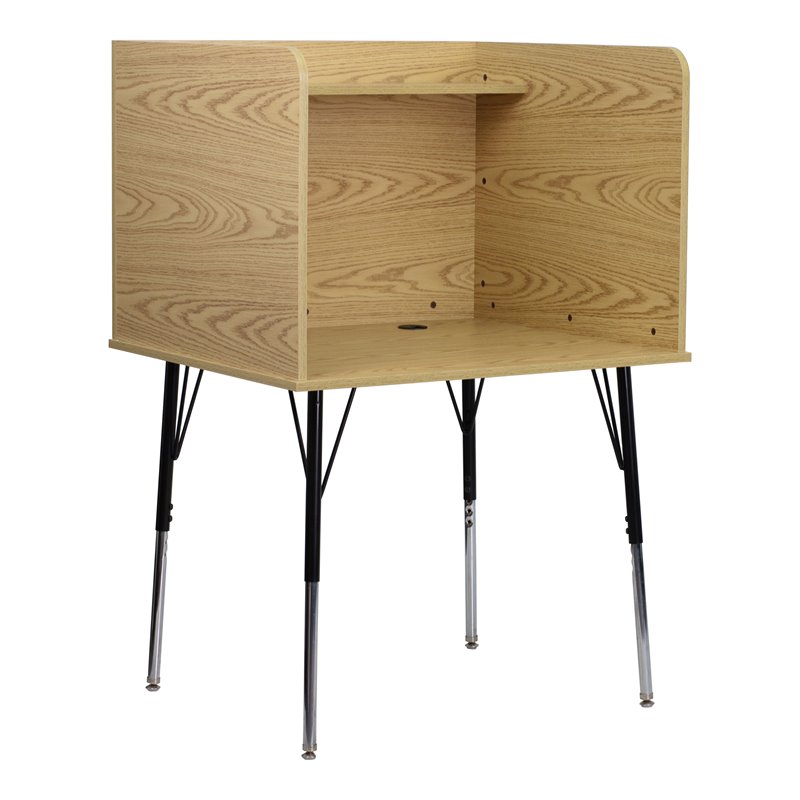 Flash Furniture Metal Stand-Alone Study Carrel w/ Height Adjustable Legs in Oak
