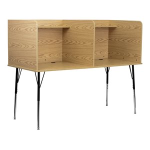 flash furniture metal stand-alone double study carrel w/ adjustable legs in oak