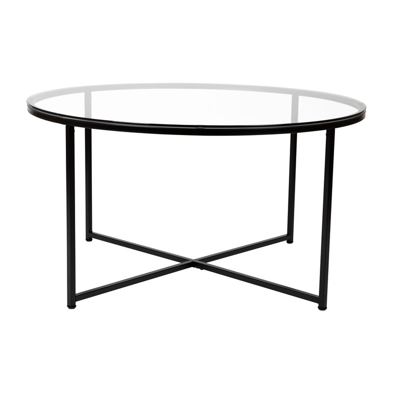 Flash Furniture Greenwich Metal & Glass Coffee Table & 2 End Tables Set in Black