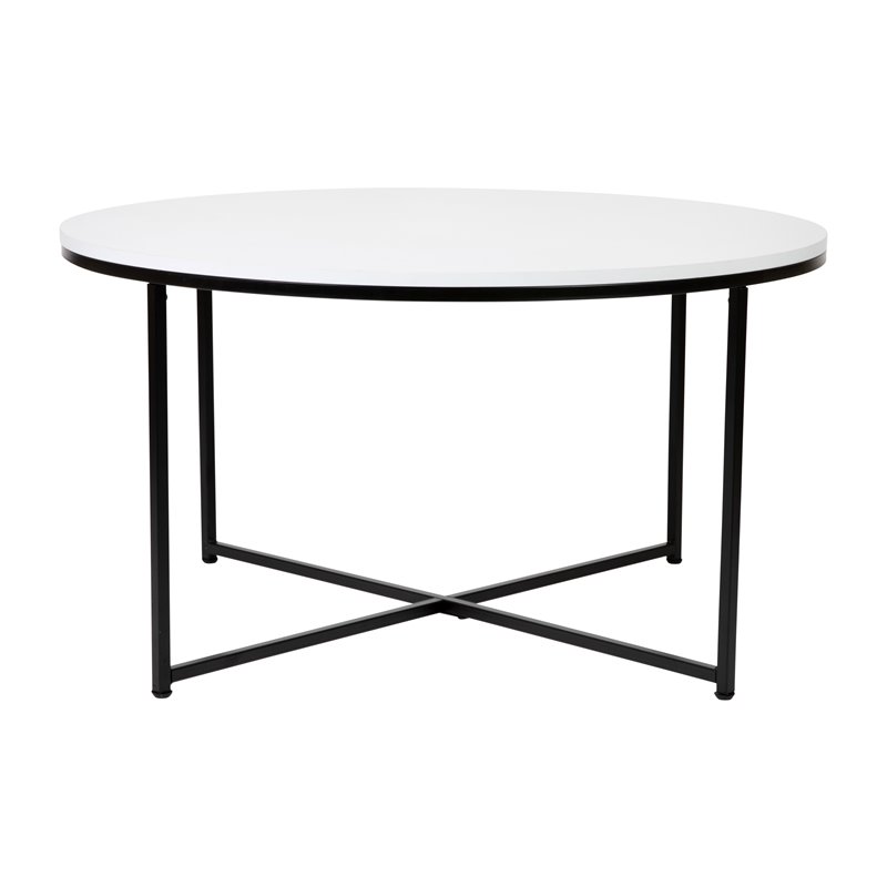 Flash Furniture Hampstead Metal Coffee Table & 2 End Tables Set in White/Black