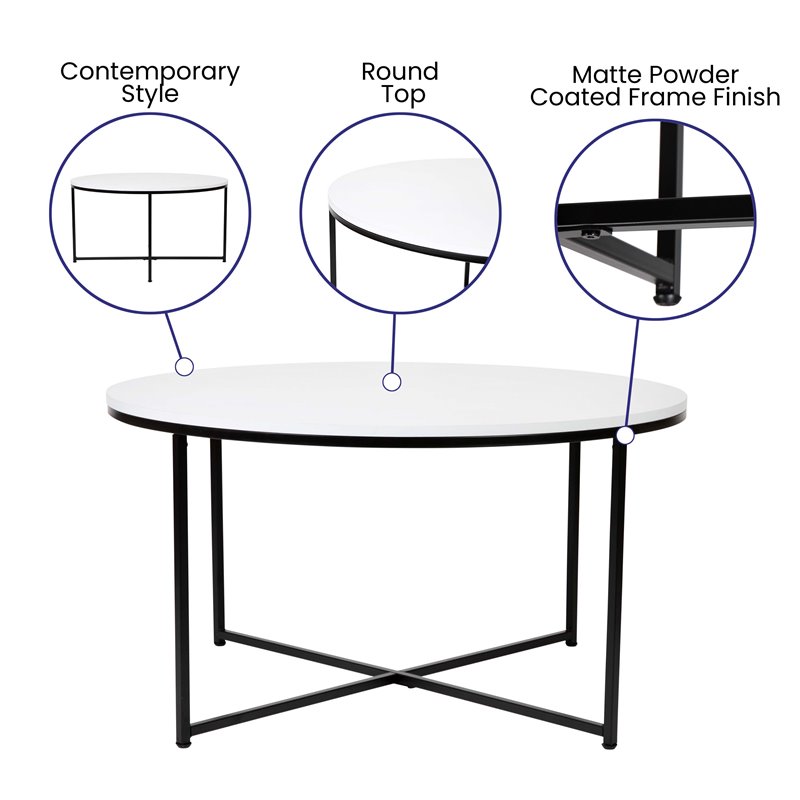 Flash Furniture Hampstead Metal Coffee Table & 2 End Tables Set in White/Black