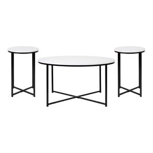 flash furniture hampstead metal coffee table & 2 end tables set in white/black