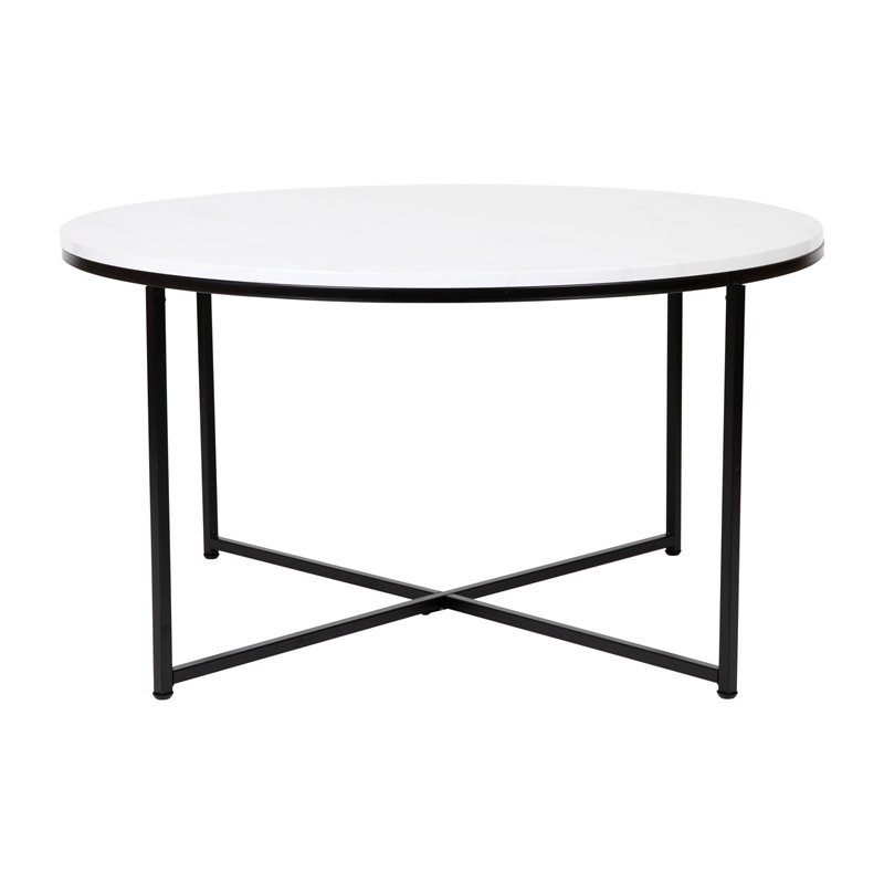 Flash Furniture Hampstead Metal Coffee Table and 2 End Tables in White/Black