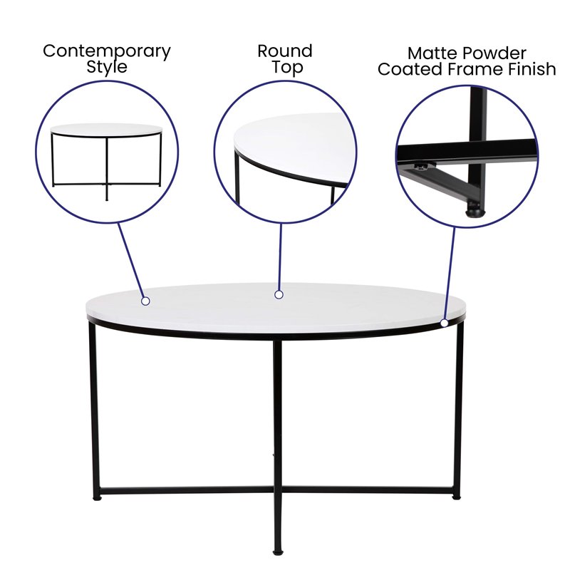 Flash Furniture Hampstead Metal Coffee Table and 2 End Tables in White/Black