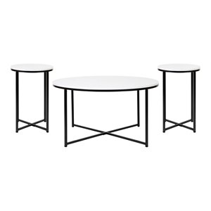 flash furniture hampstead metal coffee table and 2 end tables in white/black
