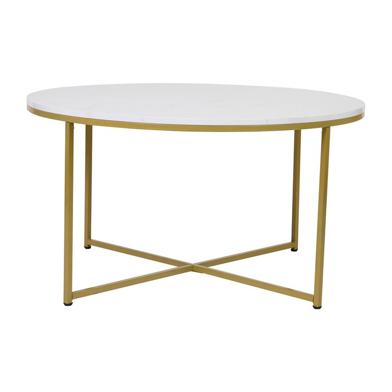Flash Furniture Hampstead Metal Coffee Table and 2 End Tables in White/Gold