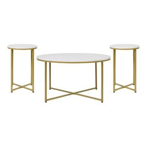 flash furniture hampstead metal coffee table and 2 end tables in white/gold