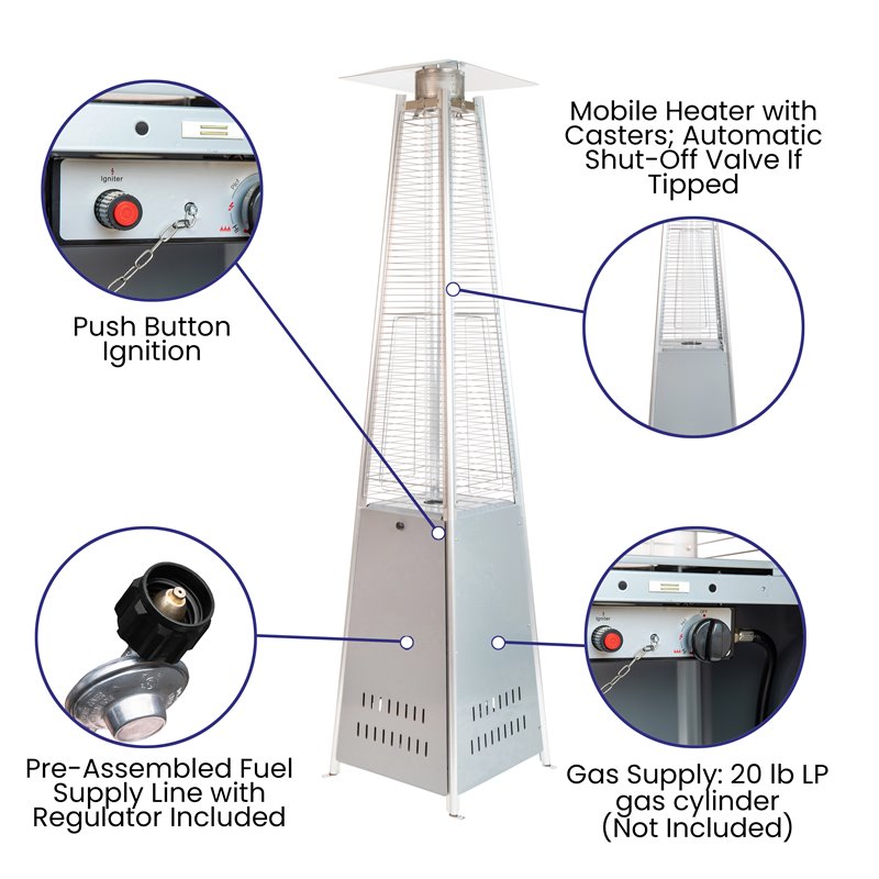 Flash Furniture 42000 BTU's Metal Round Outdoor Patio Heater in Silver