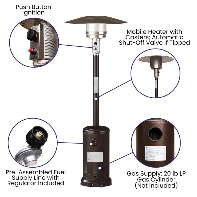 Flash Furniture 40000 BTU's Metal Round Outdoor Patio Heater in Bronze