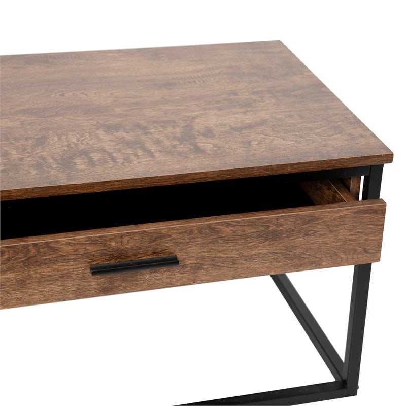 Flash Furniture Emerson 2 Piece Metal Nesting Coffee Tables in Walnut/Black